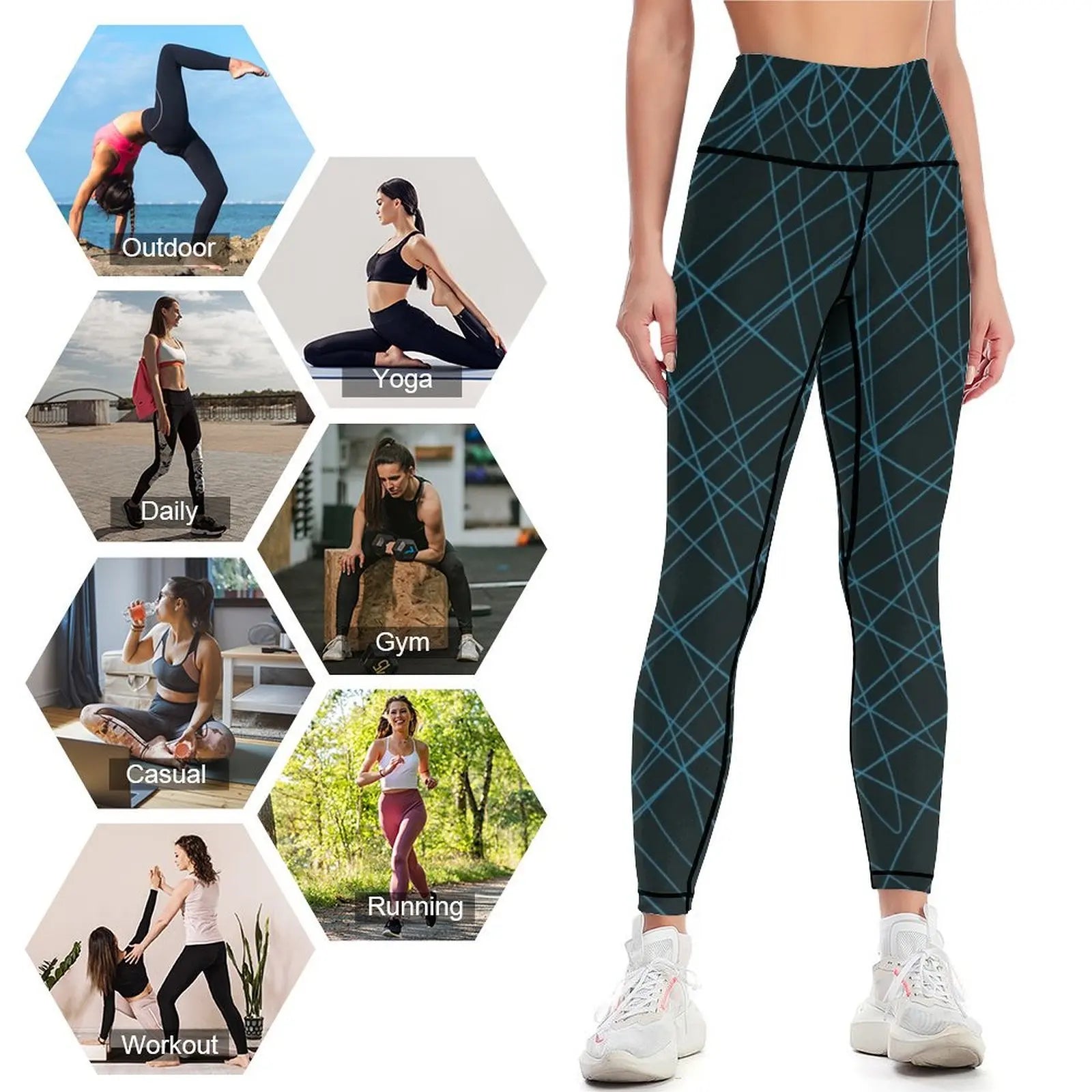 Blue Scribbles Leggings Fitness clothing legging gym Women's sports pants Womens Leggings