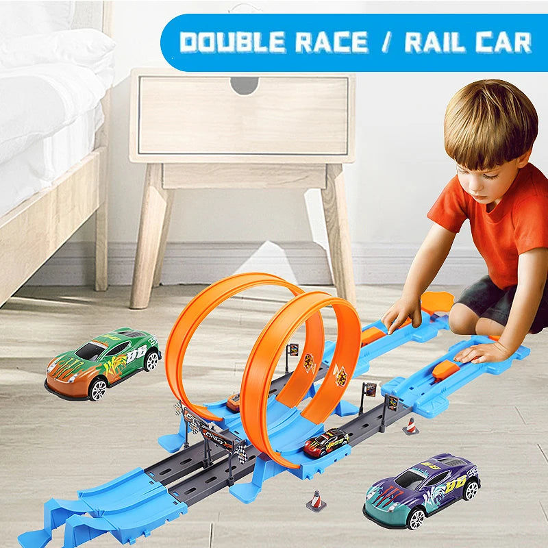 Racing Track Stunt Speed Double Car Wheels Model Toys For Kids Diy Assembled Rail Kits