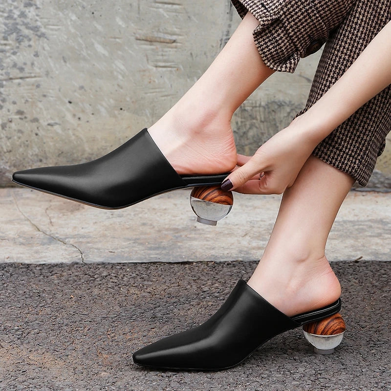 ORCHA LISA New Woman Slippers Real Cow Leather Shoes Pointed Toe