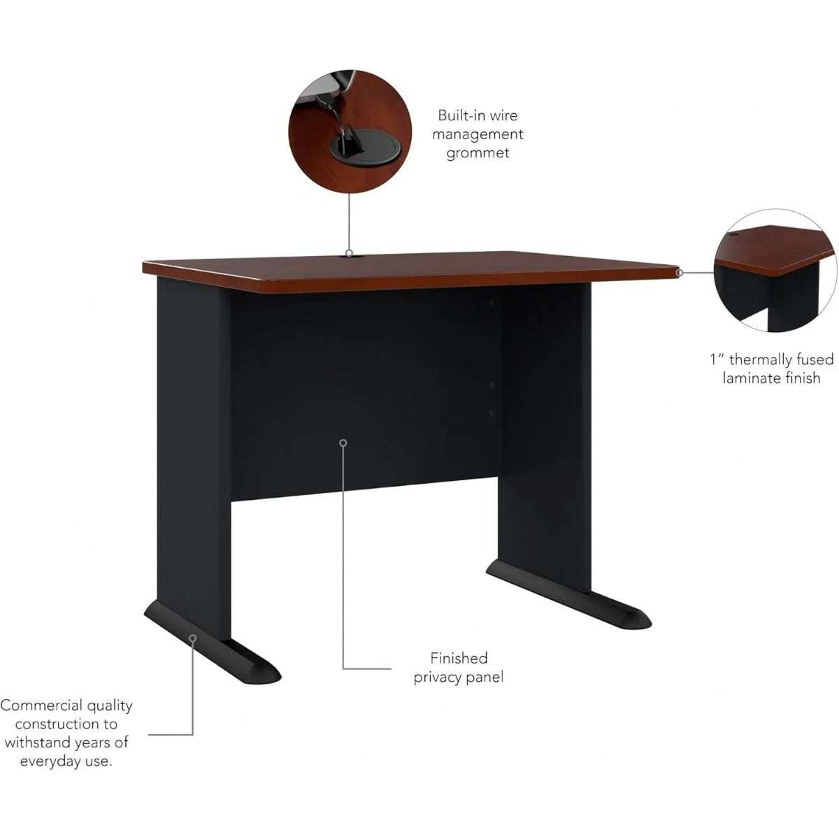 Business Furniture Series A 36W Small Desk in Hansen Cherry and Galaxy, Compact Computer Table