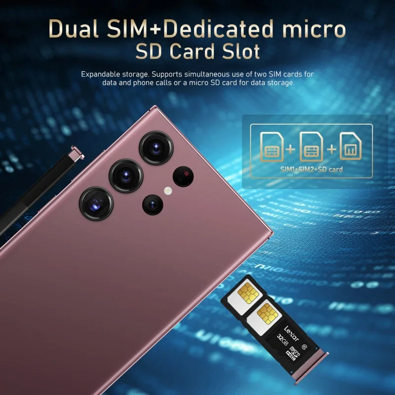 S24 Ultra Mobile Phones 7.3 HD Screen SmartPhone Original 22GB+2TB 4G 5G Dual Sim Celulares Android Unlocked 8000mAh S23 Ultra