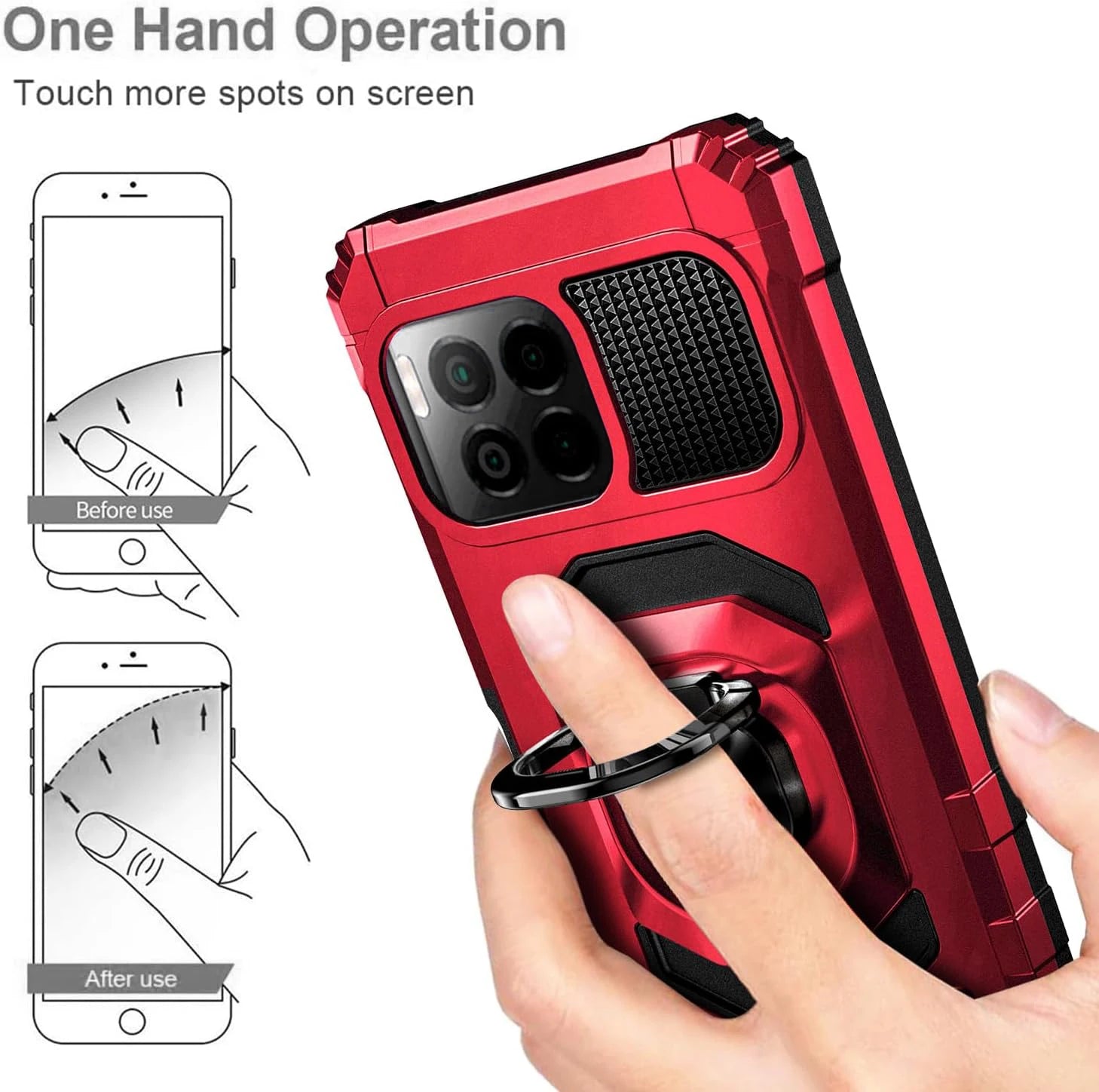 Magnetic Ring Holder Stand Shockproof Armor Case KickStand Phone Cover+Tempered Glass