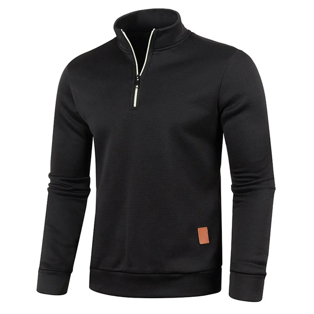 Men Hoodies Thicker Sweatshirts Half Zipper Pullover Autumn Solid Color Long Sleeve Sweatshirt