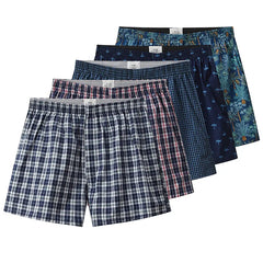 S-XL Men's Cotton Underwear Boxer Shorts Casual Plaid Elastic Waistband Button Men's Boxer