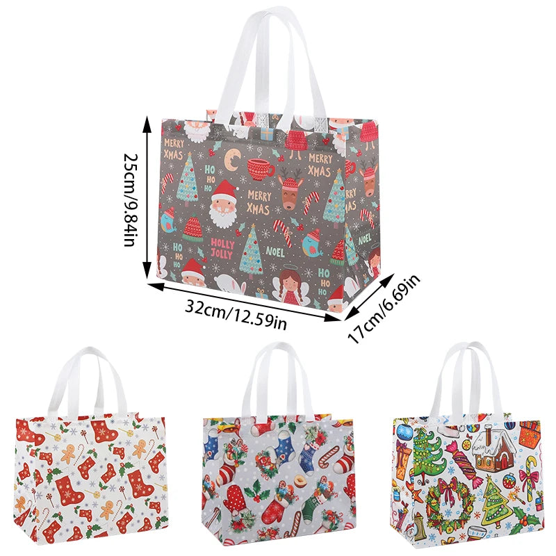 Christmas Tote Bags with Handles Xmas Non-Woven Gifts Bags Santa Snowman Treat Bags Navidad Party Decorations Natal Noel