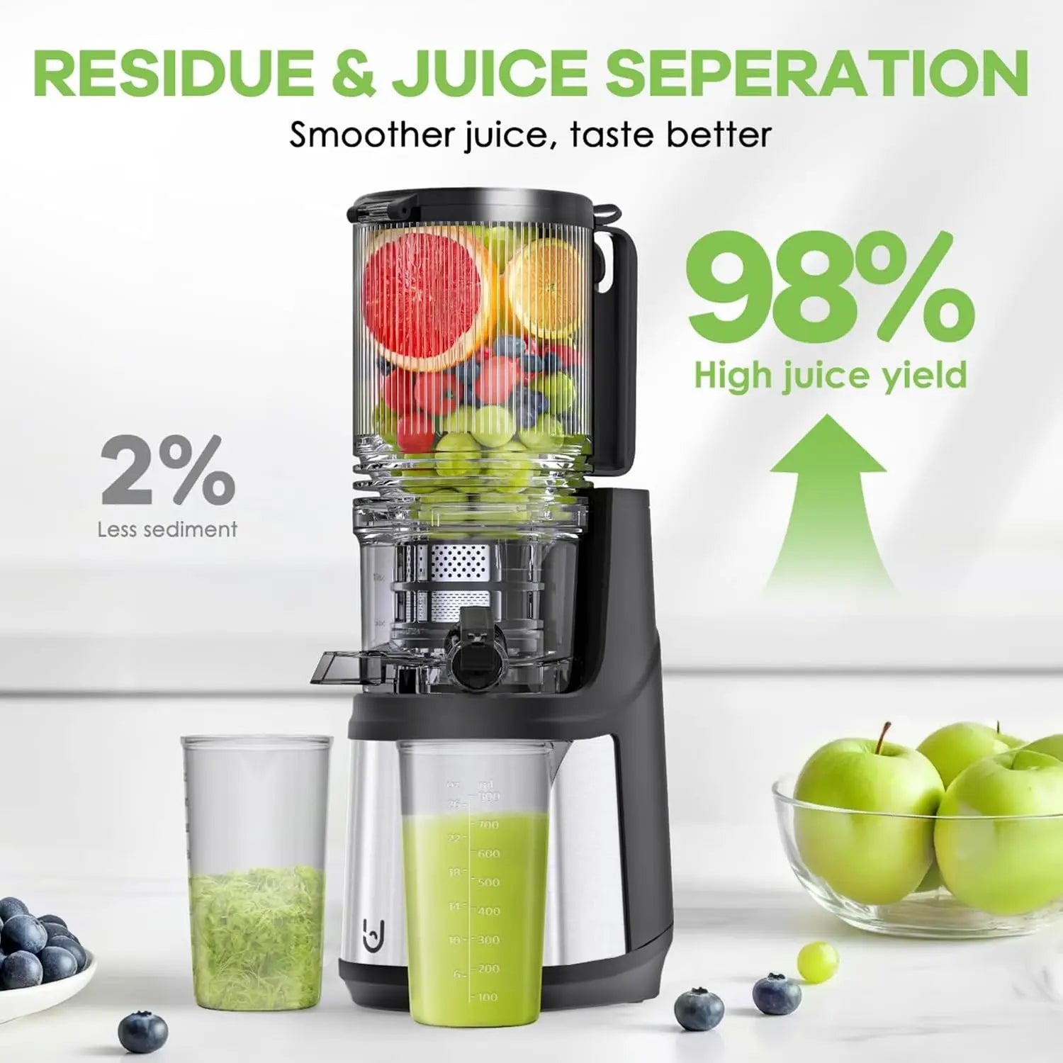 Juicer, 350W Slow Cold Press Juicer with 5.8" Extra-Large Feeding Chute, Juicer Machines for Whole Fruits and Vegeta