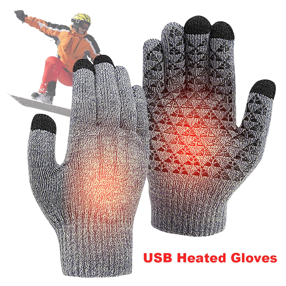 Electric Heated Gloves Winter Warm Skiing Snowboarding Gloves USB Touch Screen Gloves Men Women Motorcycle Riding Thermal Gloves