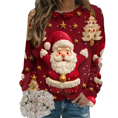 Women's Christmas Santa Claus Print Sweatshirt Casual Long Sleeve Crew Neck Sweatshirt