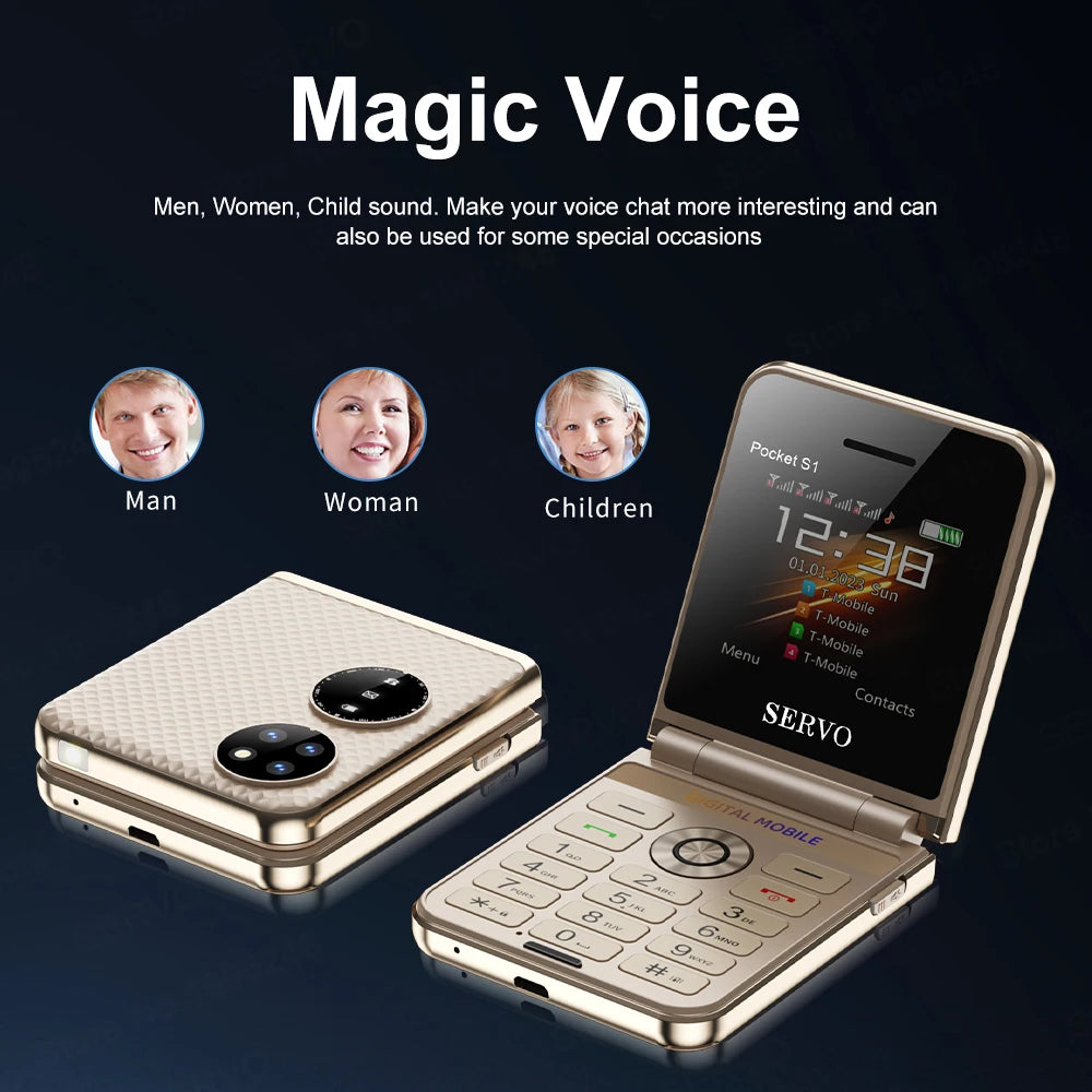 SERVO Pocket S1 4 SIM Card Fold Mobile Phone Speed Dial GSM Magic Voice Flashlight Call Recording MP4 FM Texture Cellular Phones