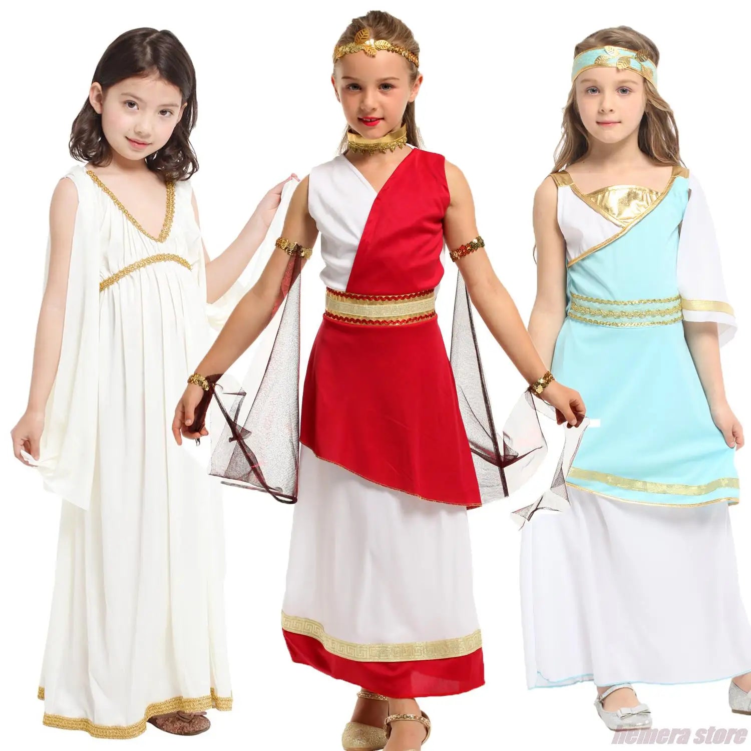 Kids Child Ancient Greek Goddess Costume Athena Cosplay Girls Roman Grecian Toga Dress