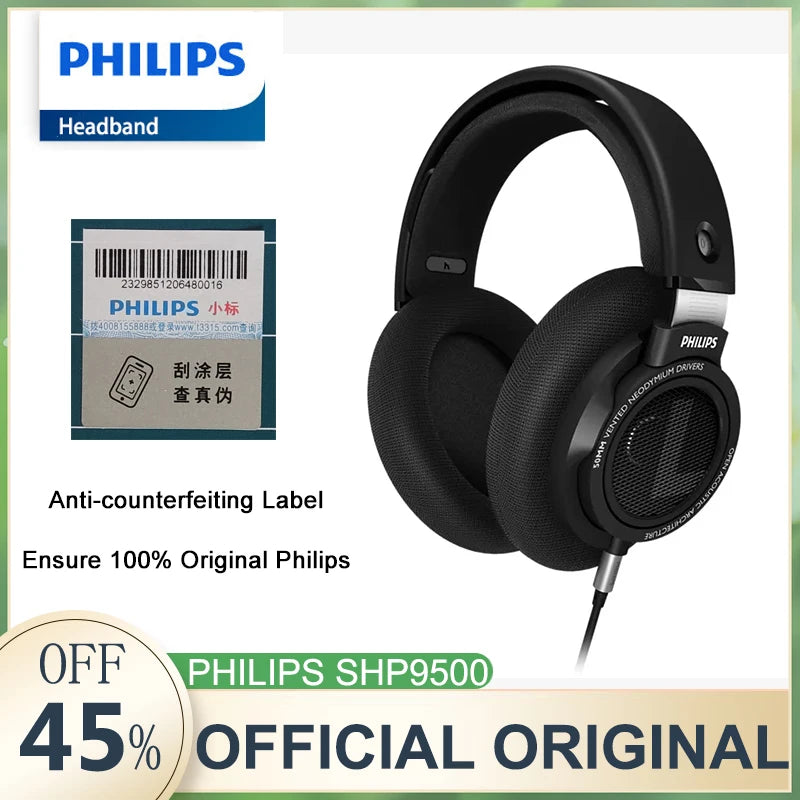 Philips SHP9500 Headphone HiFi Stereo Wired Earphone Computer Online Learning Earbuds Esports