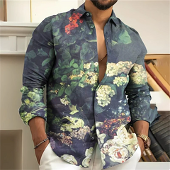 Vintage 2023 Men's Shirt Floral 3D Printing Lapel Long Sleeve Outdoor Streetwear Fashion Dress