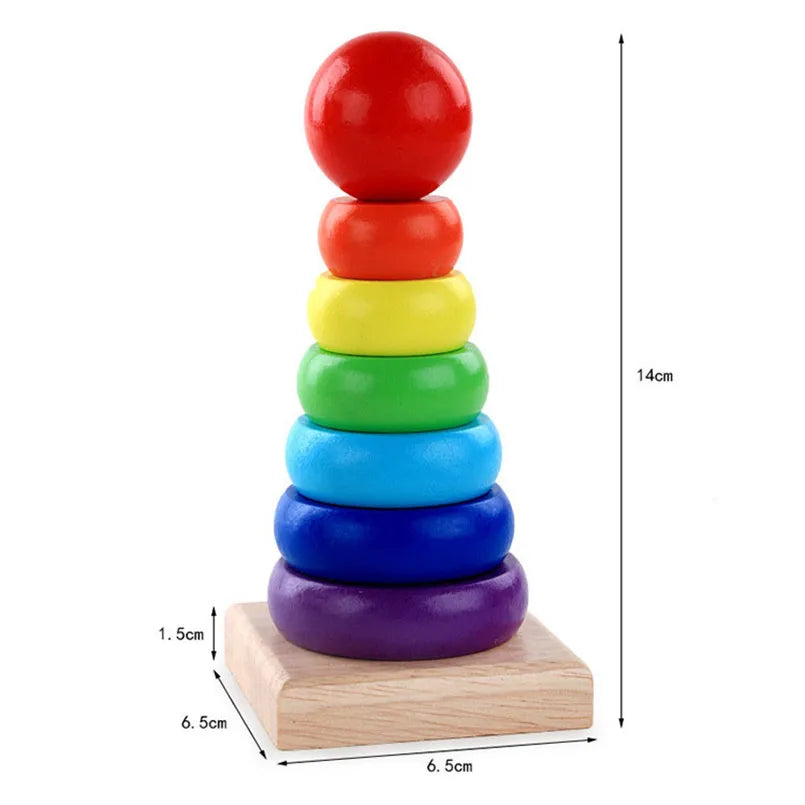 Rainbow Stacking Ring Tower Montessori Wooden Puzzle Toys