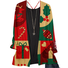 Cute Cartoon Santa Casual Print Cardigan for Women Spring Fashion Long Sleeve Christmas Loose Street Outwear Plus Size Jackets