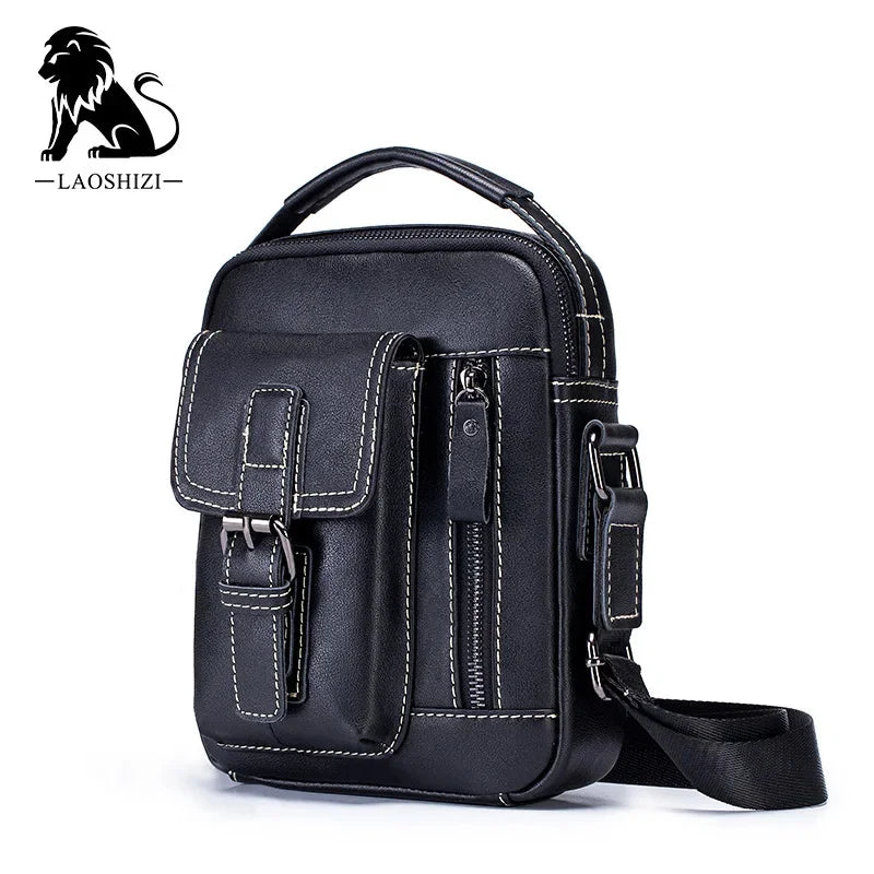 LAOSHIZI Brand Genuine Leather Shoulder Men Messenger s Small Casual Flap Zipper Design Male CrossBody Bag MINI Handbag