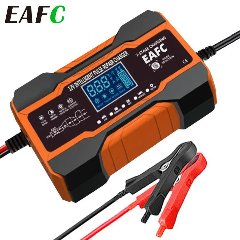 240W 12V 12A Charge for Car Batteries 7-Stage Charging Pulse Repair for AGM GEL WET Lead Acid LCD Display