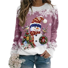 Women's Long Sleeve Sweatshirt Mixed Color Christmas Regular Winter White and Blue Azure White / Black Gradient red Sweatshirt