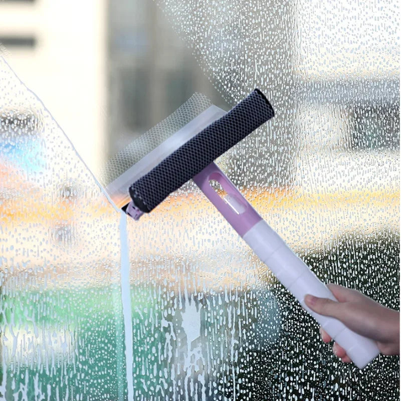 Glass Cleaning Tool with Spray Double-sided Window Glass Wiper Nozzle Disassemble Rod Mop Squeegee Household Cleaning Supplies