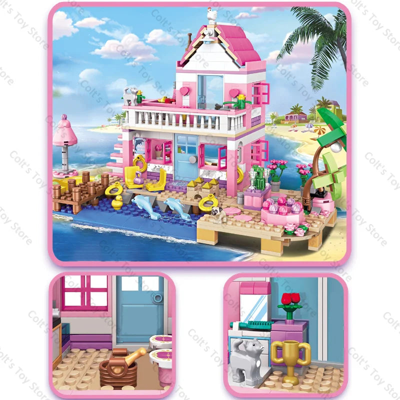 Hot Friends City House Summer Holiday Seaside Villa Apartment Building Blocks Sets Figures DIY Toys for Kid Girls Christmas Gift