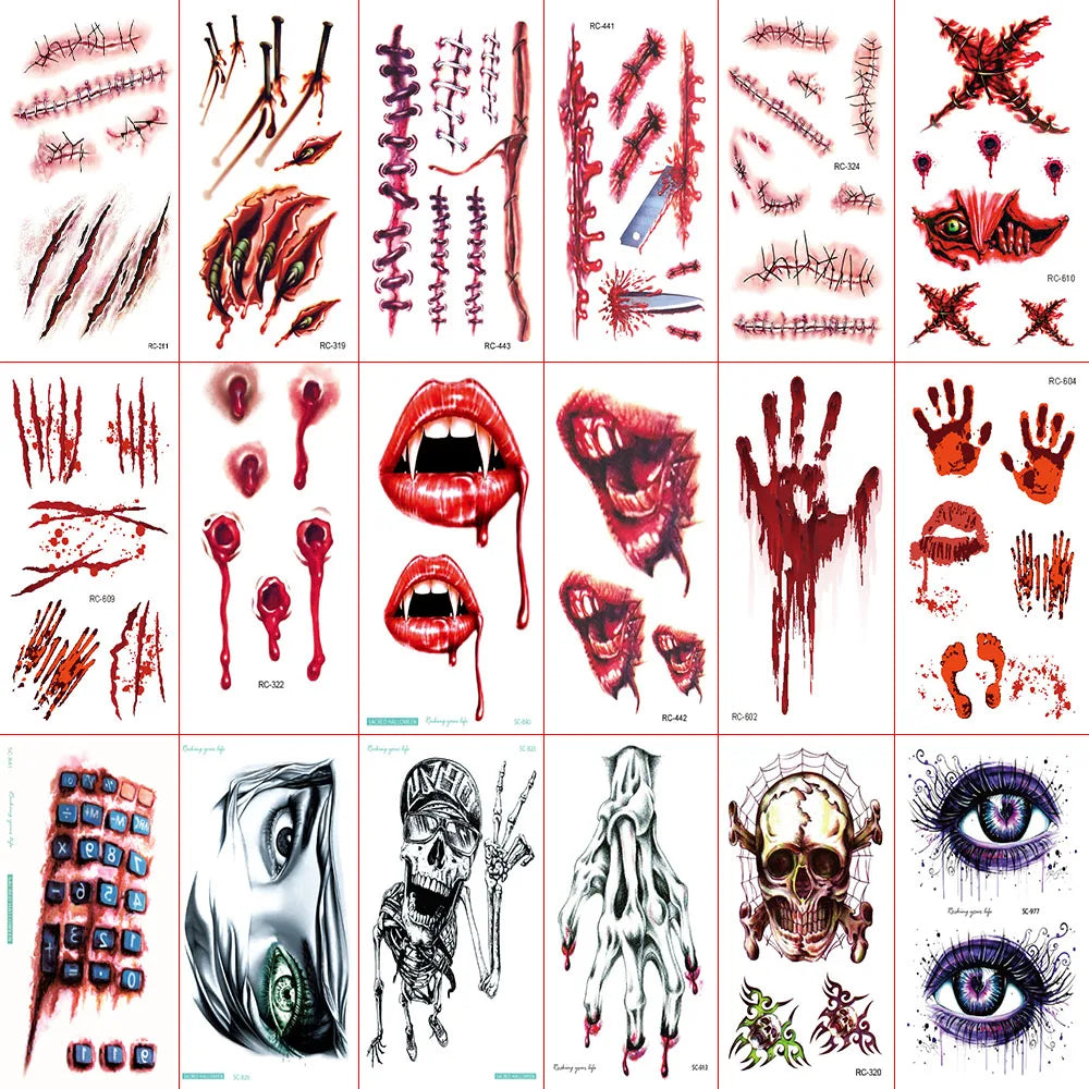 5/10pcs Halloween Bloody Wound Tattoo Stickers