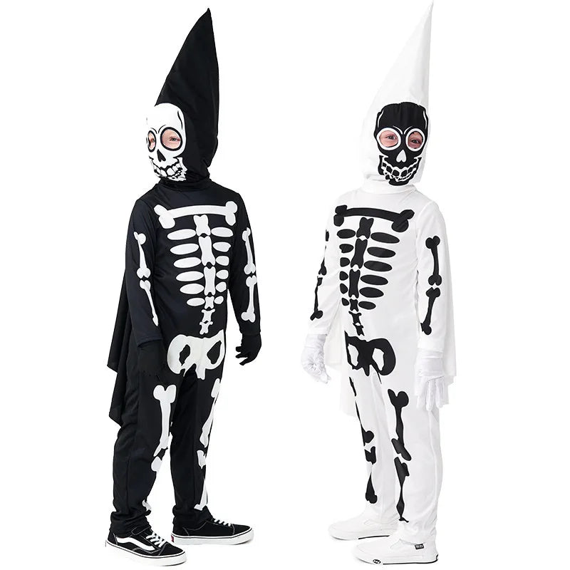 Unisex Scary Kids White Ghost Skeleton Cosplay Children Halloween Death Azrael Costumes