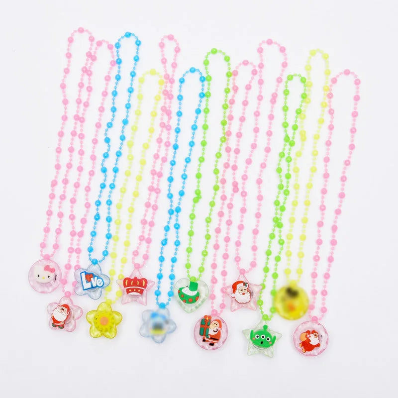 Children's Luminous Necklace Led Glitter Acrylic Bead Pendant Toy Girl Birthday Party Props Pendant Necklace Gift