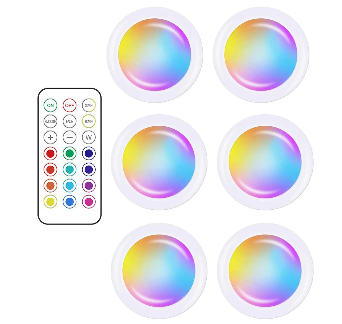 13Colors RGB LED Under Cabinet Light Puck Light Remote Control Dimmable Wireless Night Lamp