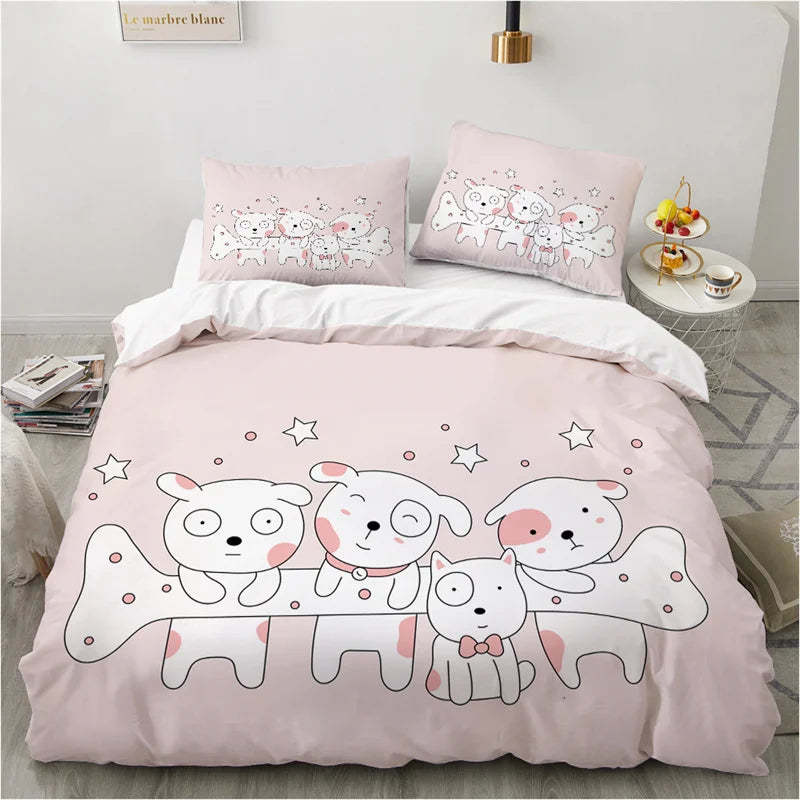 Cute Cartoon Animals Pink Toddler Bedding Set