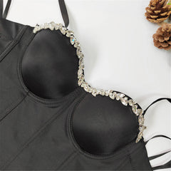 Fashion Rhinestone Women Corset Top Nightclub Party  Bustier Push Up Bra