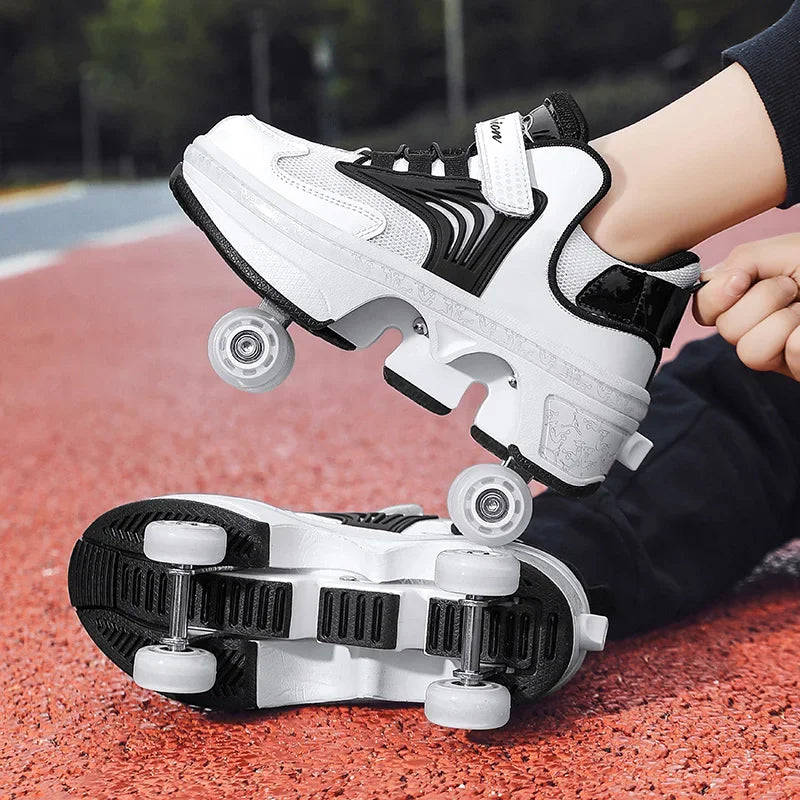 Child's 4-wheel Dual-purpose Roller Shoes Outdoor Kids Deformed Shoes With Wheels Fashion Parkour Sneakers For Girls From Gift