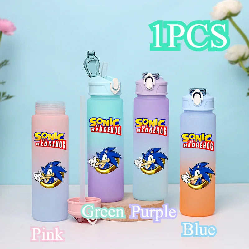 Sonic The Hedgehog 750ml Gradient Color Plastic Straw Cup Portable Outdoor Sports Large Capacity Cartoon Childrens Drinking Cup