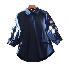 Casual Embroidery Flower Loose Top Shirt 2022 New Fresh Literature and Art Lantern Sleeve Western Style Shirt Women's Top Summer