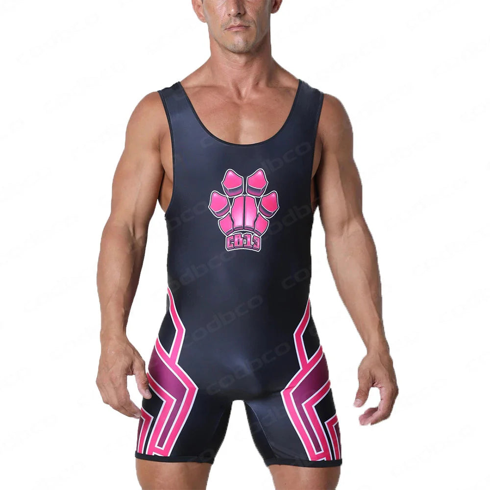 2024 Men's Wrestling Singlets Suit One Piece Power Lifting Bodysuit