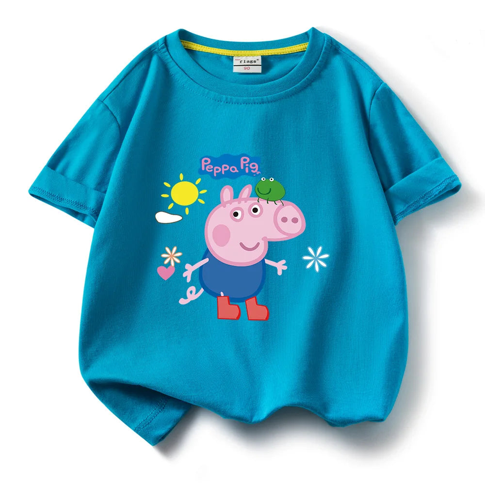 Kids T-shirt Clothes Peppa Pigs Girl Boy Short Sleeve Summer Tee Clothes Tops Cartoon Printing Children Shirt Birthday Gift