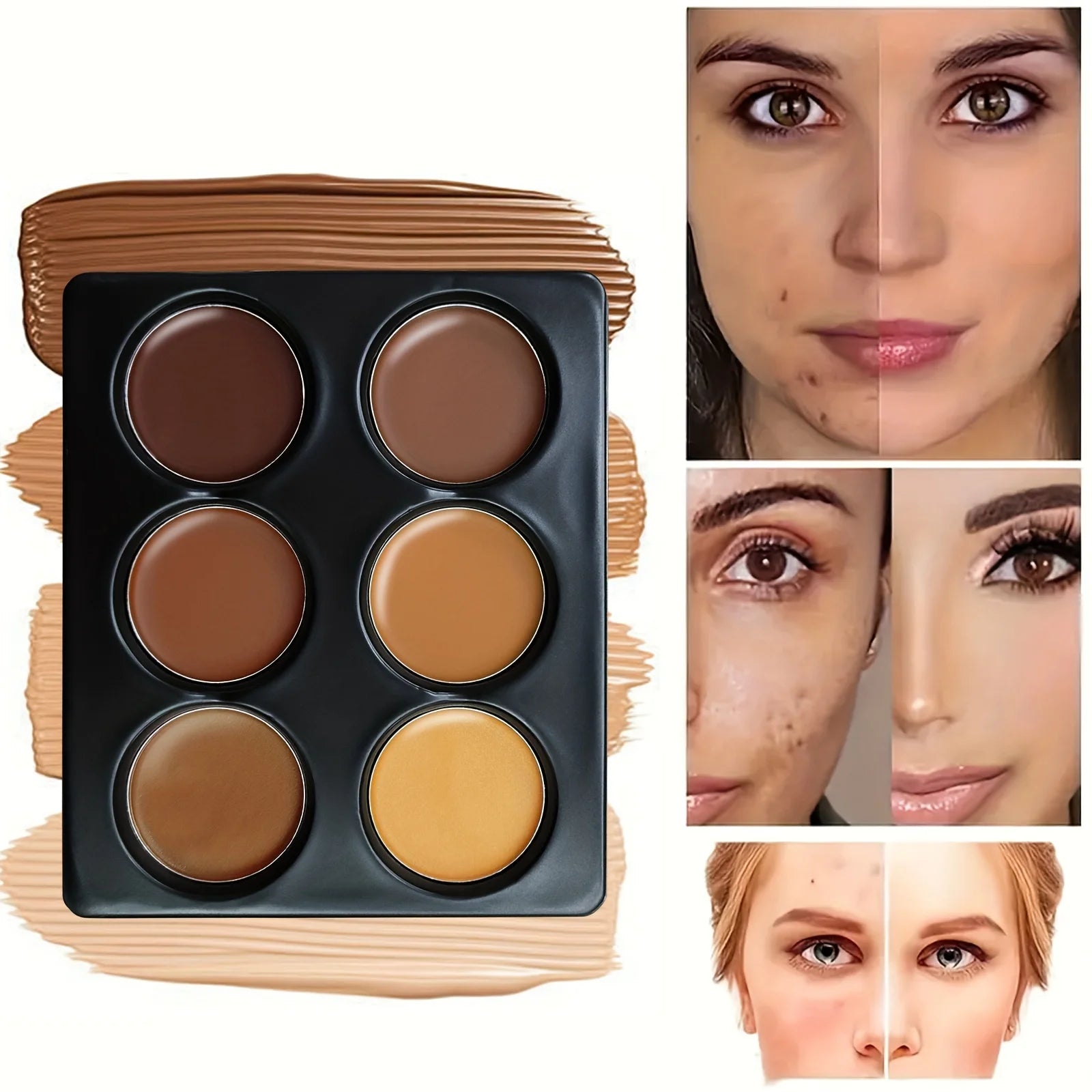 6-color Contour Cream Palette, Long-lasting Concealer Foundation, Coverage For Blemishes, Creates Perfect Natural Glow 3D Look