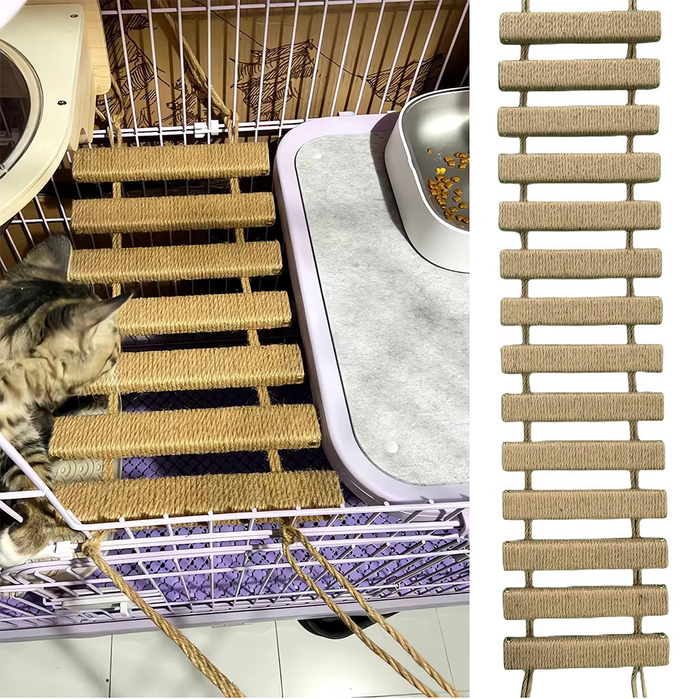 Cat Bridge for Cats Cage Sisal Wooden Rope Ladder Pet Furniture Kitten Step Scratcher Post Kitten Toys