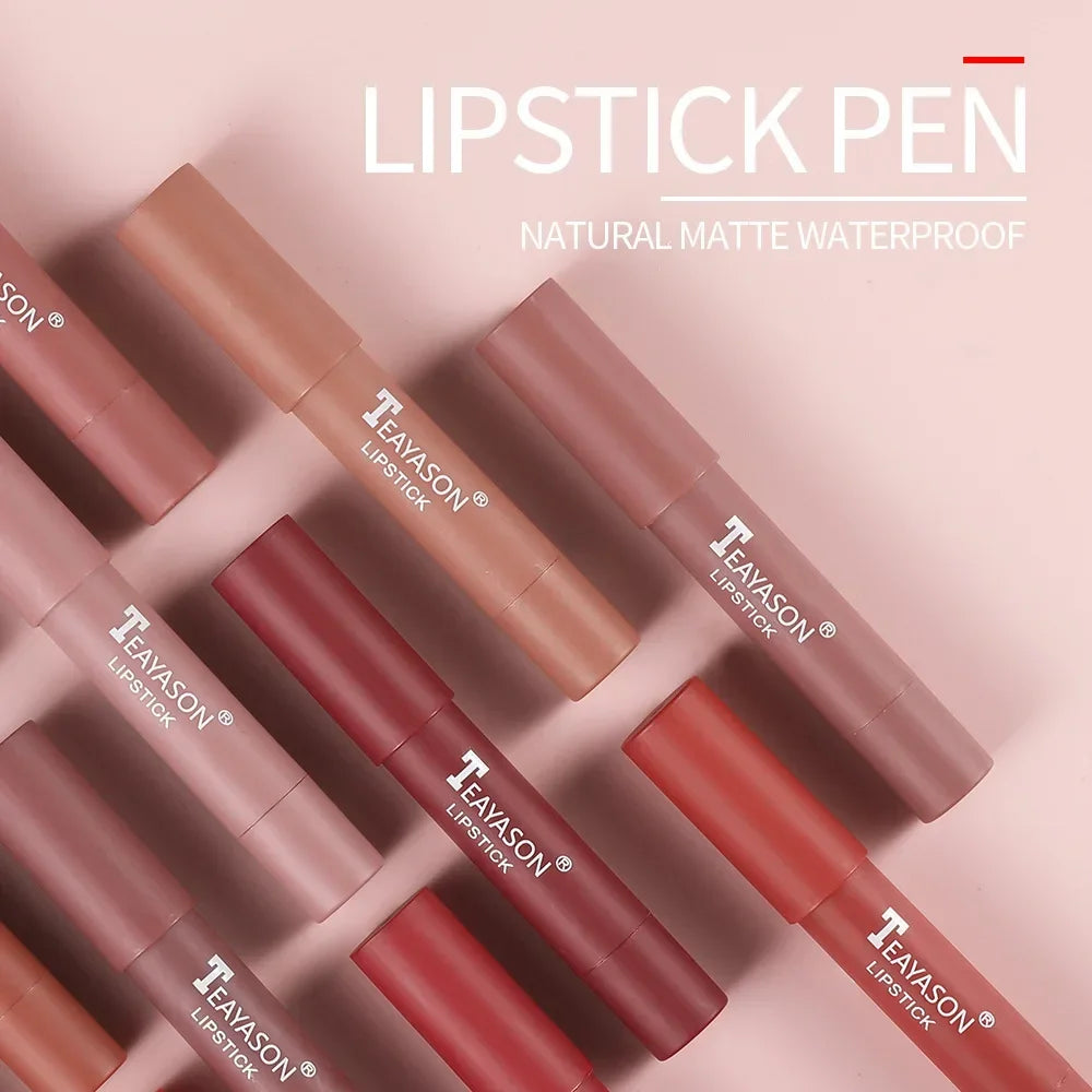 3PCS/set Velvet Matte Lipstick Pen Cosmetics Waterproof Lasting Nude Crayon Lipsticks Non Sticky Brown Lip Liner Pencil Makeup