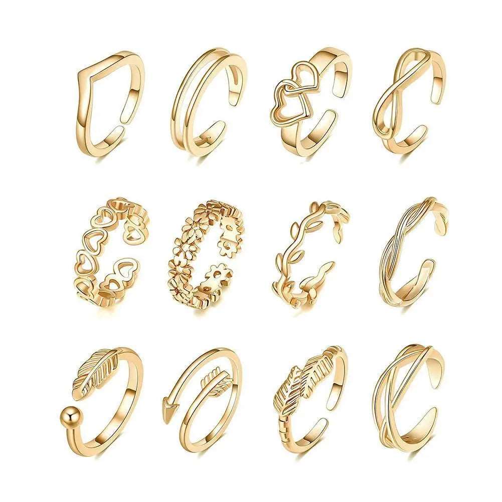 12pcs Adjustable Toe Rings For Women Girls