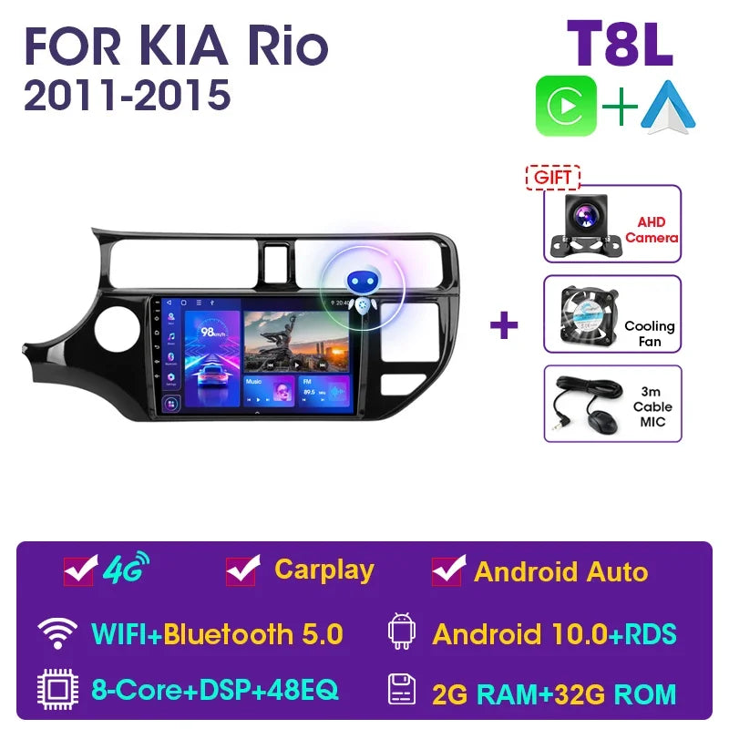 JMCQ 9" Android 11 2DIN 4G+WiFi DSP Car Radio Multimedia Video Player For KIA RIO K3 PRIDE 2011-2015 Navigation GPS 2din Carplay