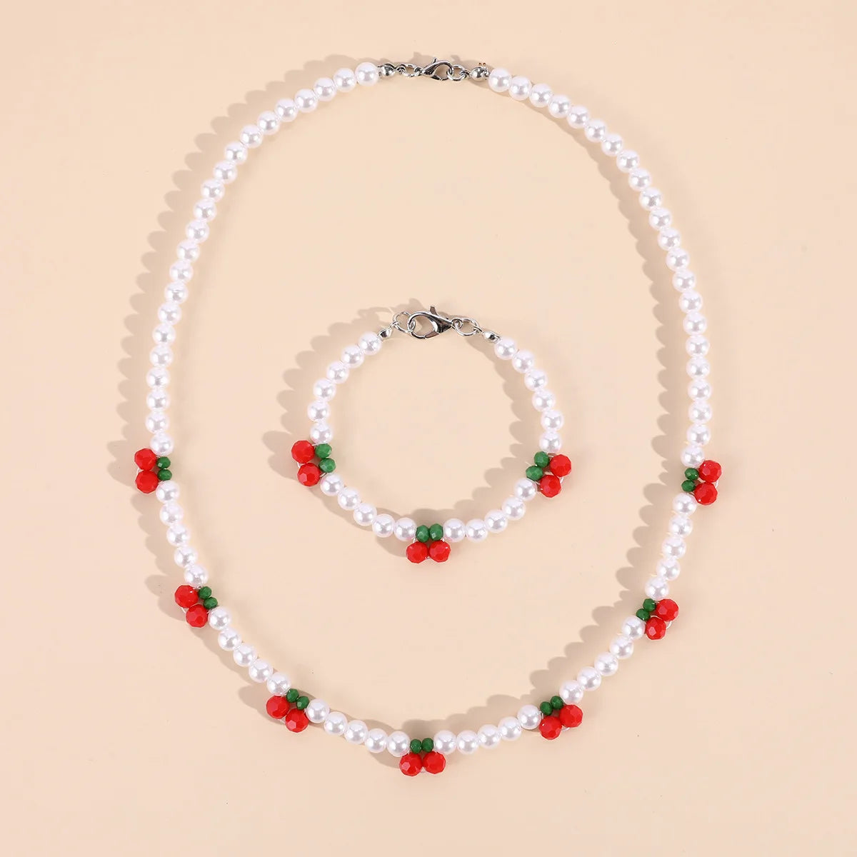 Makersland Cute Red Cherry Acrylic Children's Bracelet Necklace Set Girls Charm Gift Kid's Jewelry Accessories Wholesale