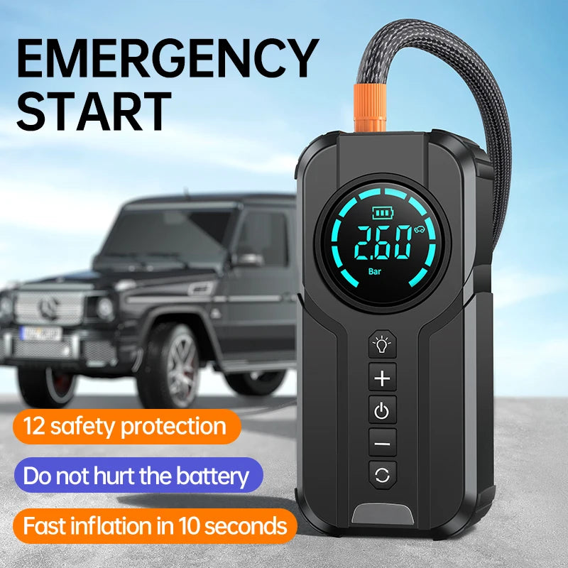 Car Jump Starter Air Pump Power Bank Lighting Portable Air Compressor