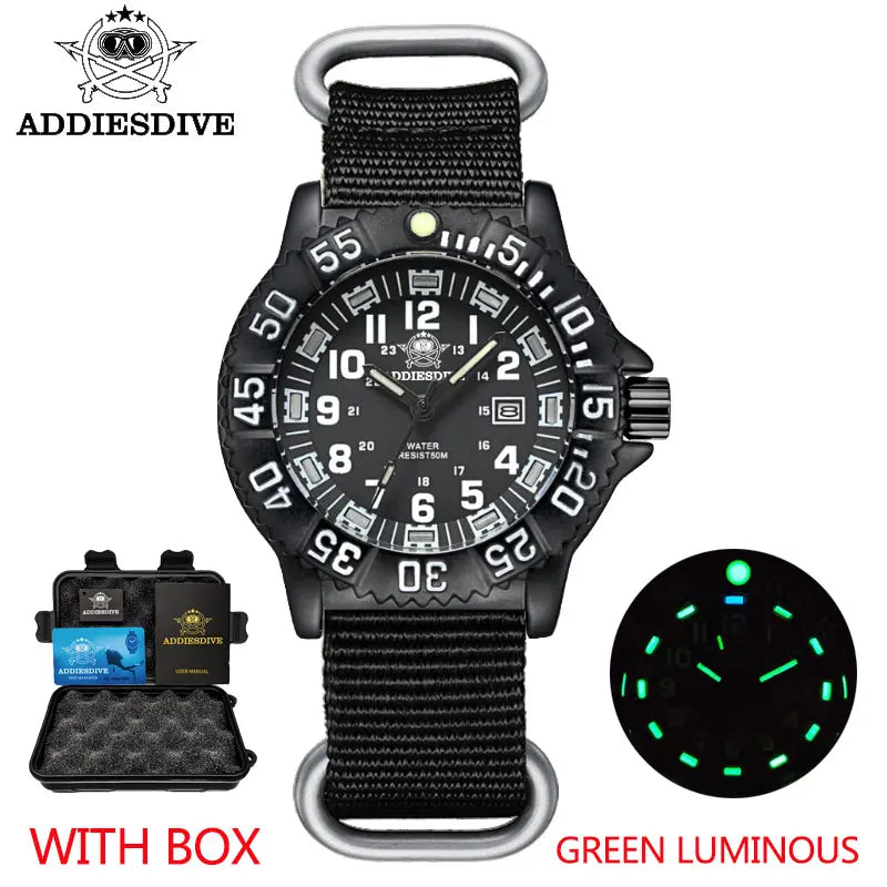 Men's Sports Watch Military Luxury Rotating Bezel Luminous Watch NATO Nylon Strap 50m Waterproof Quartz Dive Watch