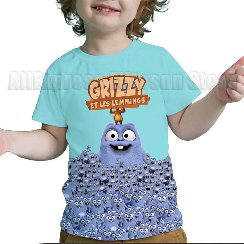 Kids Grizzy and the Lemmings 3D Print T Shirts Children Cartoon T-shirts