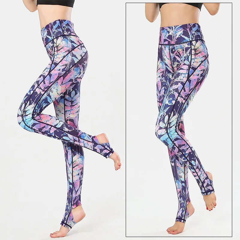 Cloud Hide Yoga Pants Women High Waist Trainer Sports Leggings Long Tights Floral Push Up Running Trouser Workout Tummy Control