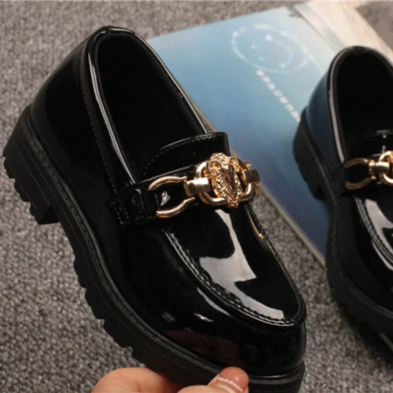 Kids Loafers Slip-on Pu Leather Spring New Fashion Soft Soled Boys Girls Flat Shoes Princess Toddler Leisure Casual Single Shoes