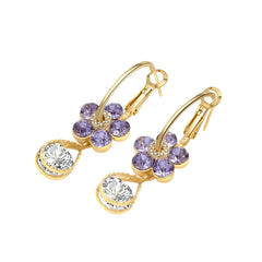 Light Luxury Crystal Flower Earrings Pendant for Women Purple Crystal Blossom Zircon Earrings