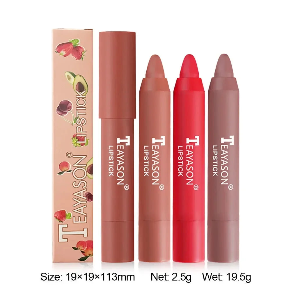 3PCS/set Velvet Matte Lipstick Pen Cosmetics Waterproof Lasting Nude Crayon Lipsticks Non Sticky Brown Lip Liner Pencil Makeup