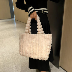 Large Fluffy Tote Women's Bag Winter Black Furry Luxury Designer Handbag