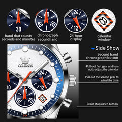 OLEVS 5602 Sport Quartz Watch Gift Silicone Watchband Round-dial Calendar Luminous