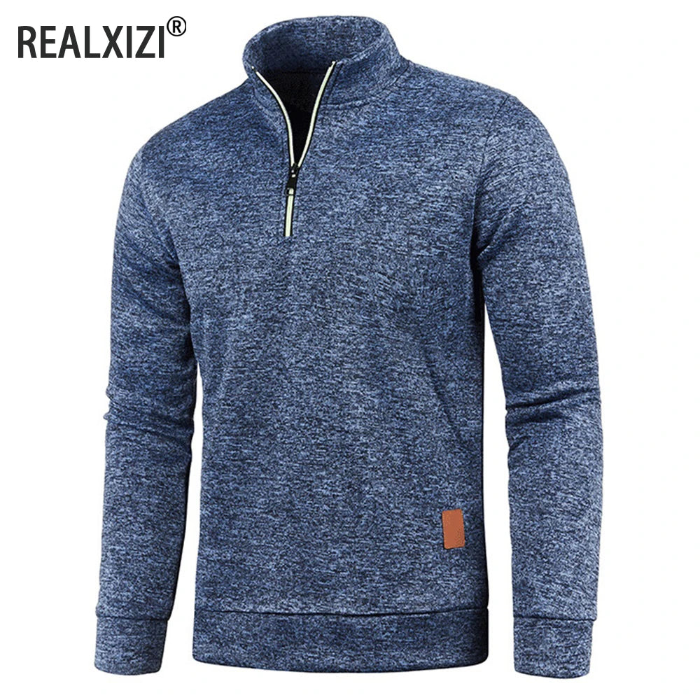 Men Hoodies Thicker Sweatshirts Half Zipper Pullover Autumn Solid Color Long Sleeve Sweatshirt